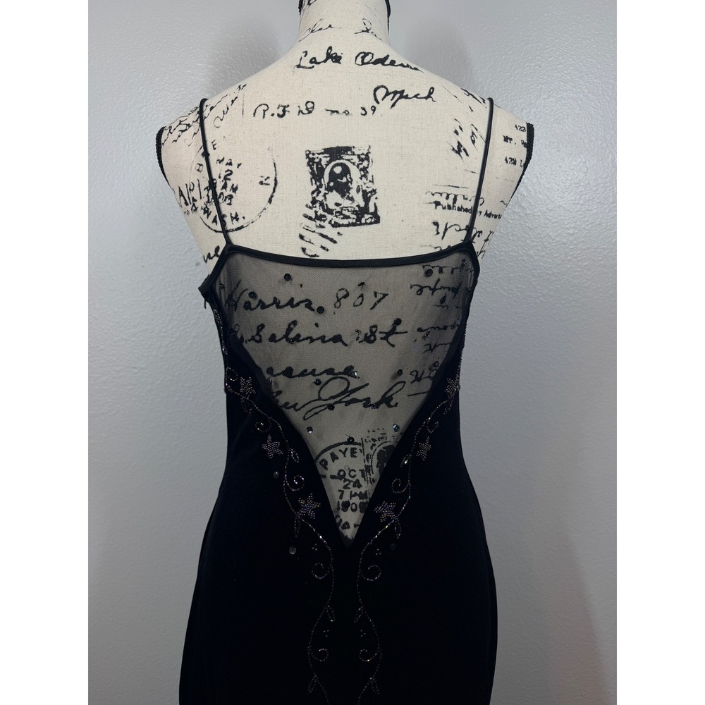 Vintage Y2K Velvet Black Beaded Mesh-Back Prom Dress
